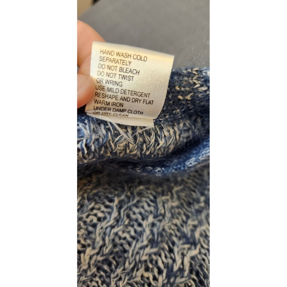 VTG EMOS COLLECTION Blue/White Cable Knit Silk Blend Tunic Cardigan Sweater SZ M - Picture 8 of 8